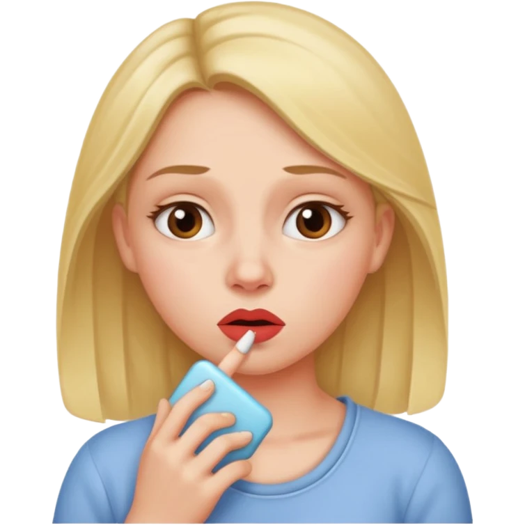 woman thinking of a baby while biting her lip emoji