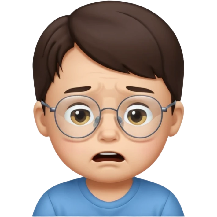 brunette baby boy crying with glasses emoji