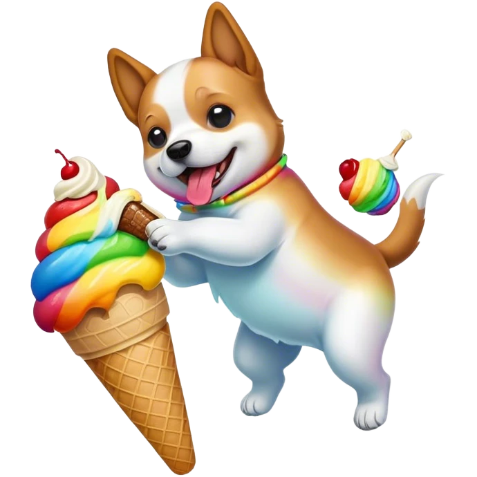 dog eating ice cream in rainbow backflip  emoji