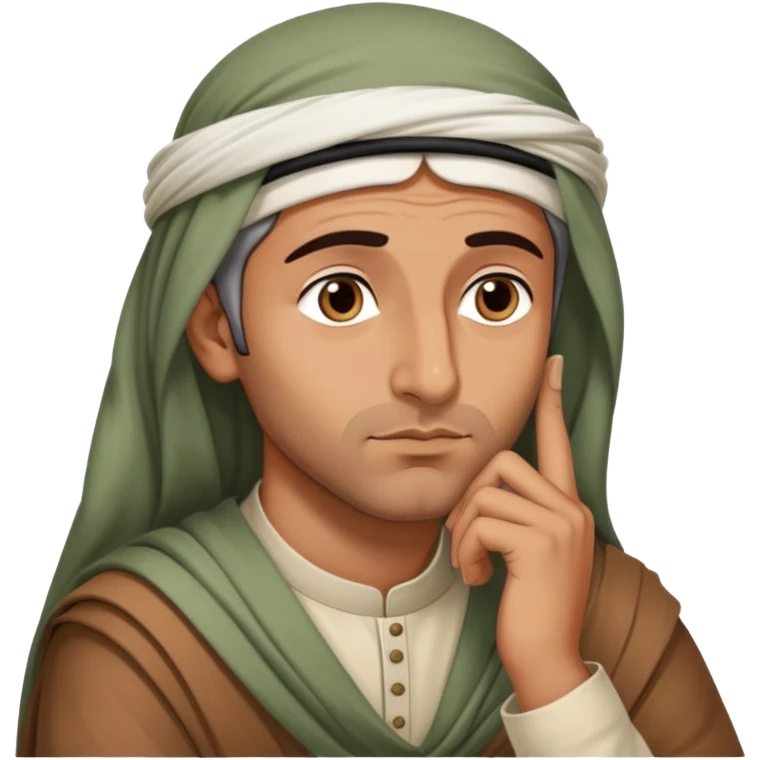 Middle Eastern sage with hand on chin asking himself questions in deep thought emoji