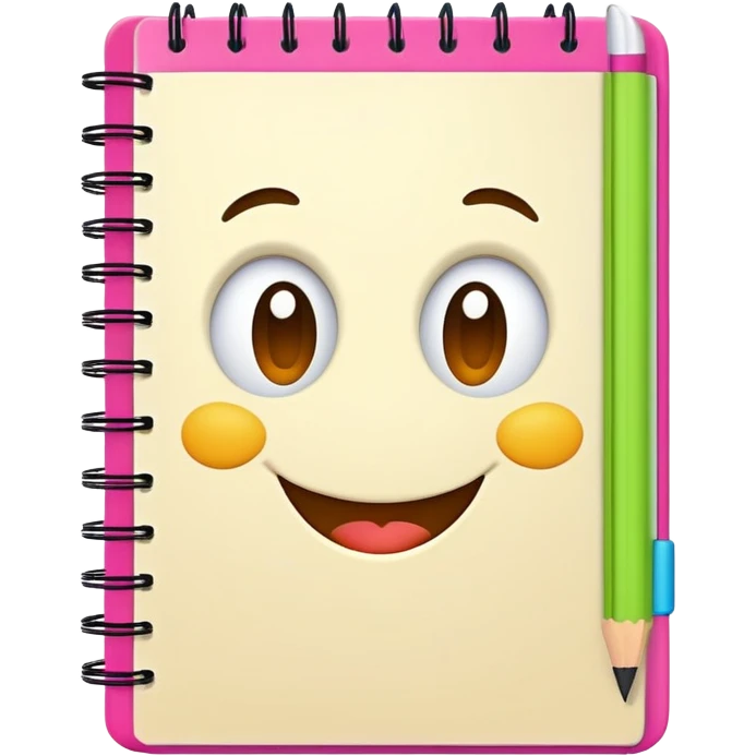 notebook with writing and a smiling face, fun and inviting emoji