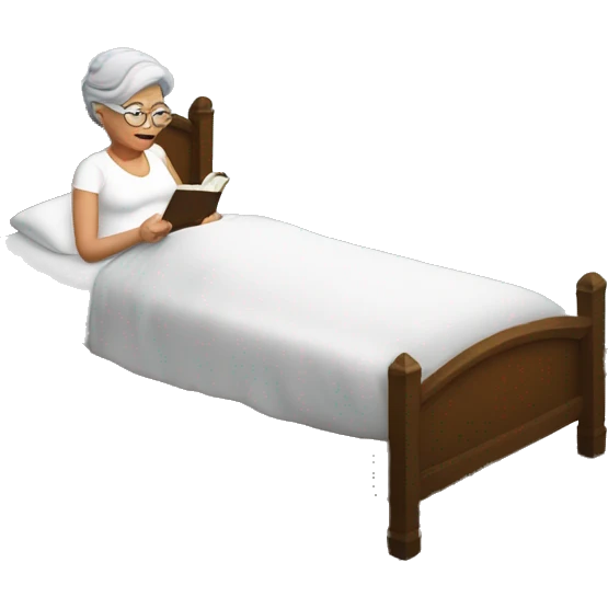 grandma in white top reading in bed emoji