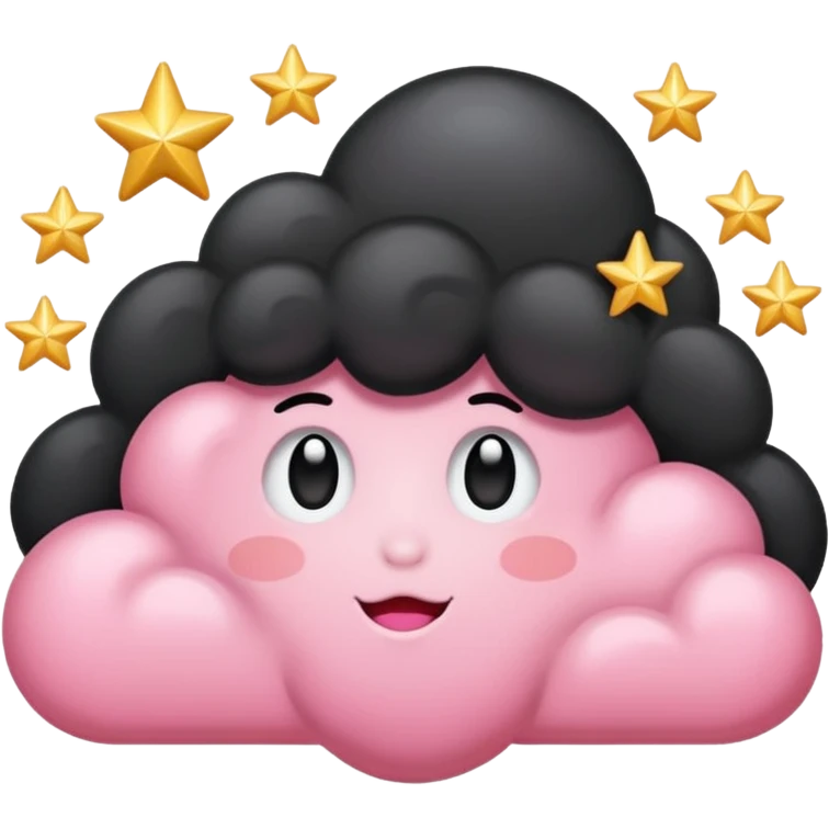 Black cloud with few shiny stars with pink blush emoji