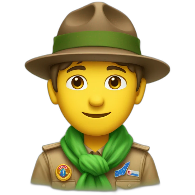 One french boyscout with a campaign hat; brown hat; green scout scarf emoji