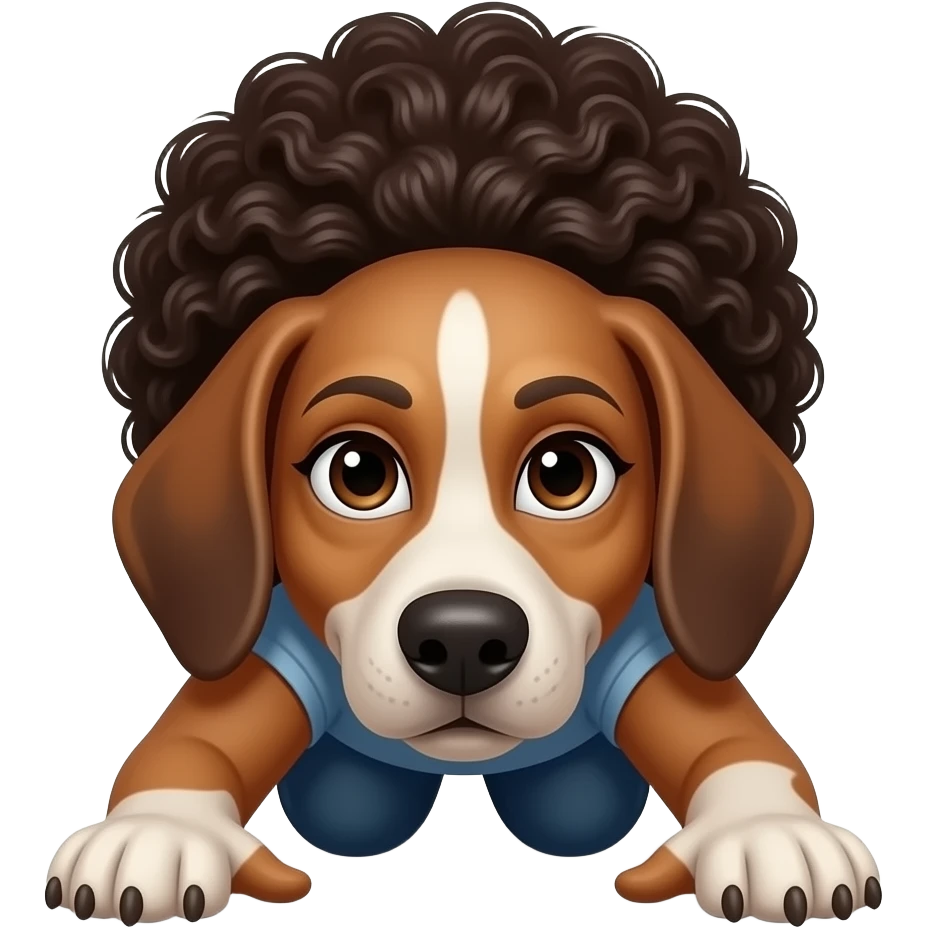 Coloca a la mujer afroamericana de frente, de rodillas en forma de perro, culo más alto que la cabeza, con los brazos estirados hacia delante, vista frontal emoji