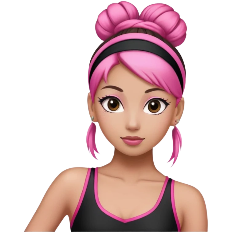 a dancer in a black and pink outfit with a sleek bun tied with a pink hairband." emoji