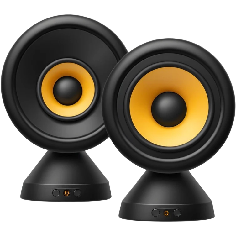 pair of speakers emoji, deep matte black metal body, circular speaker cones with subtle depth, smooth rounded edges, minimalistic futuristic 3D style, luxury aesthetic emoji