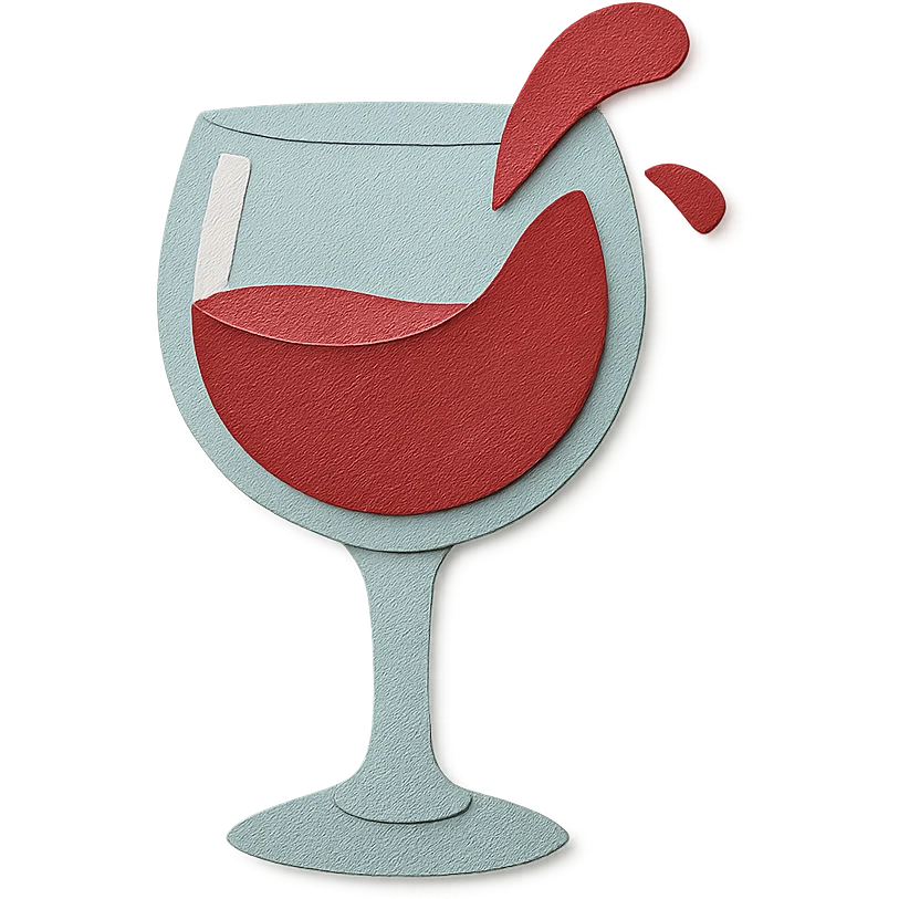 overflowing glass of wine, paper craft style emoji