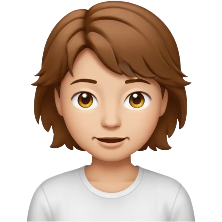 face emoji inspired by a person with short tousled brown hair, winking, light skin, wearing a white shirt emoji