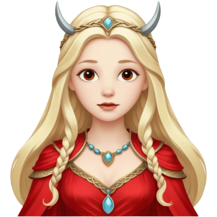 Freya, Love Goddess from Norse Mythology with long blonde hair, red outfit emoji