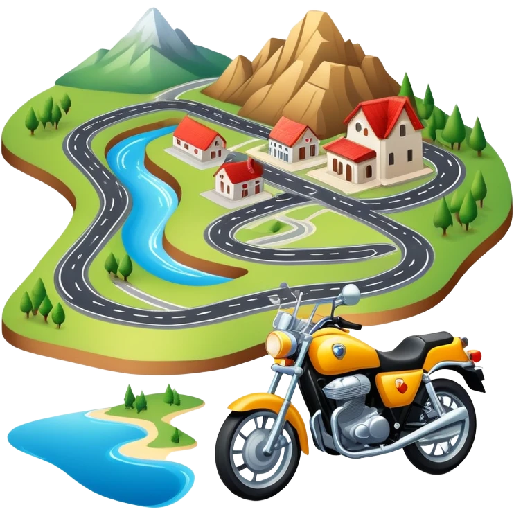motorcycle route map with roads and landmarks emoji