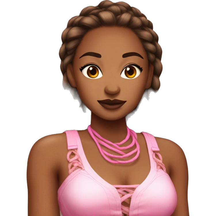 A Brown skin women with 2 toned lips with goddesses braids and a pink crop top  emoji