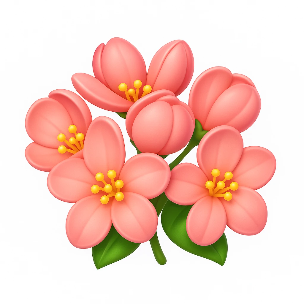 3D iOS style emoji with pink flowers and green leaves emoji