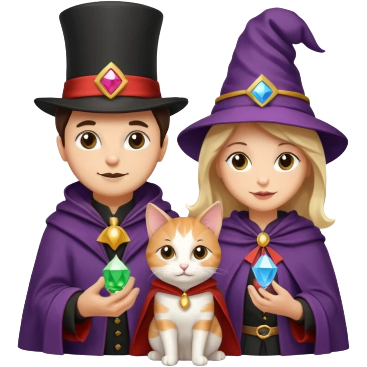 magician couple and their pet cat emoji