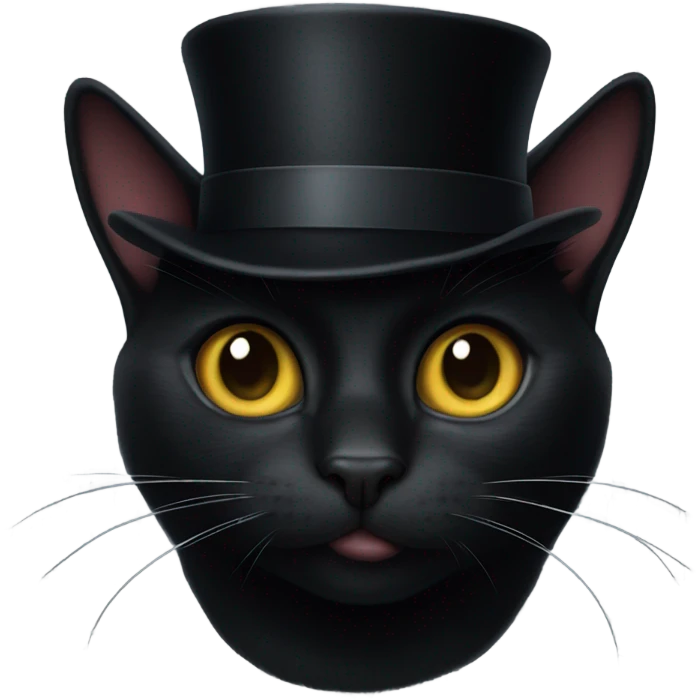 Black cat with a black top hat preforms  emoji