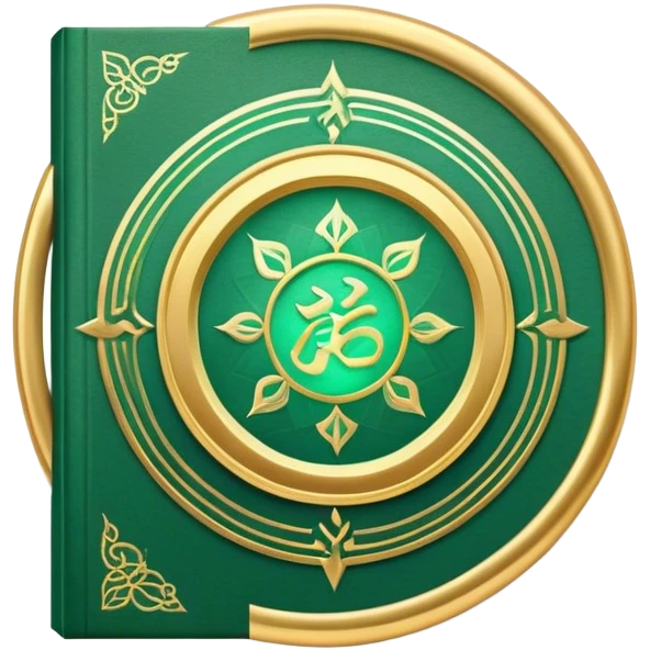 A soft emerald green book front cover with golden details, featuring a Zen circle, a ray of light, or a lotus on the cover, radiating presence, tranquility, and spiritual awakening emoji