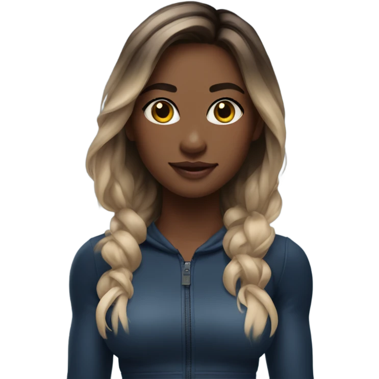 gym girl with balayage, black top long sleeve, blue shorts emoji