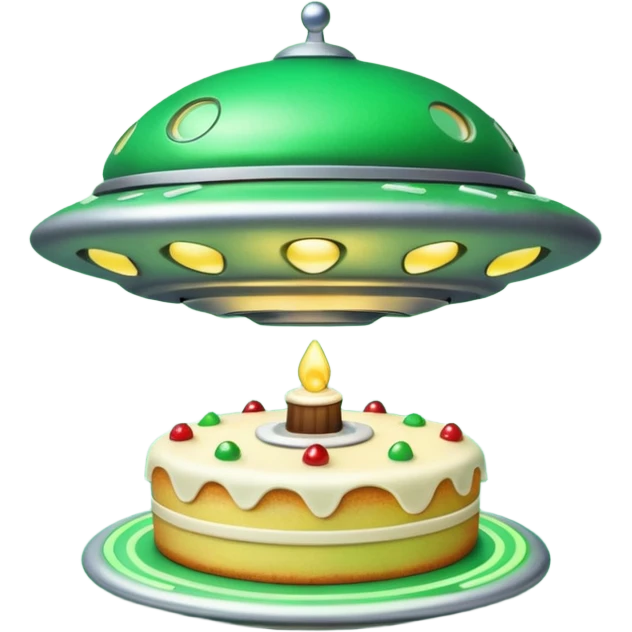 big ufo flying and stealing in a green light small cake  emoji