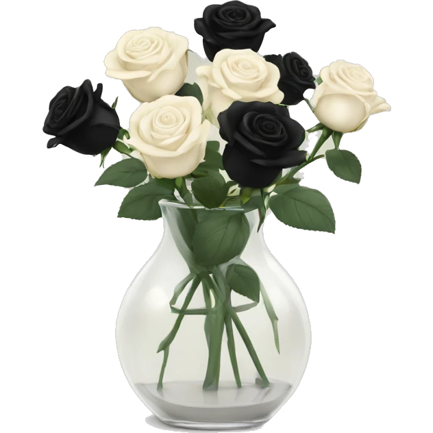 Black and ivory roses in transparent vase emoji