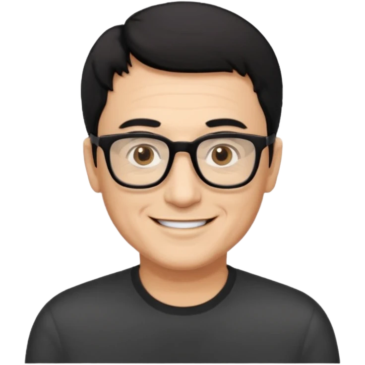 man 60 short black hair, brown eyes small black rectangle glasses  emoji
