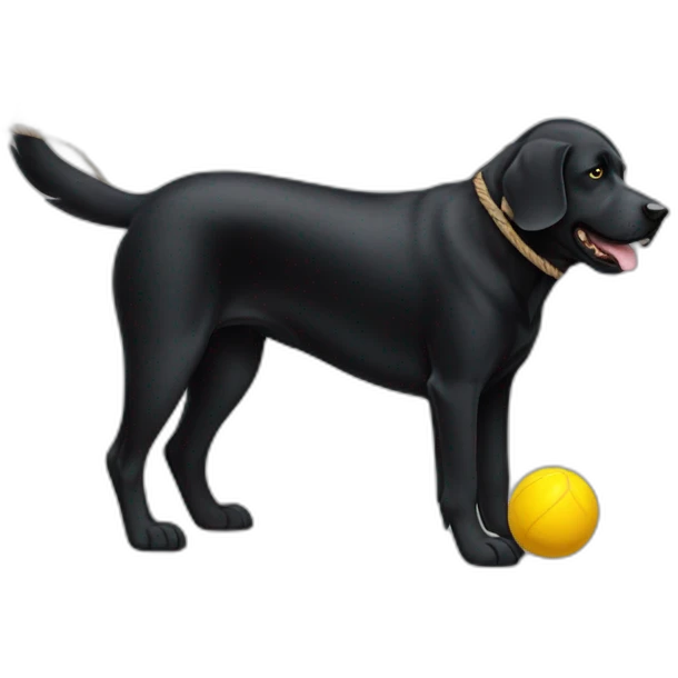 Big black dog with yellow small Ball on the rope emoji