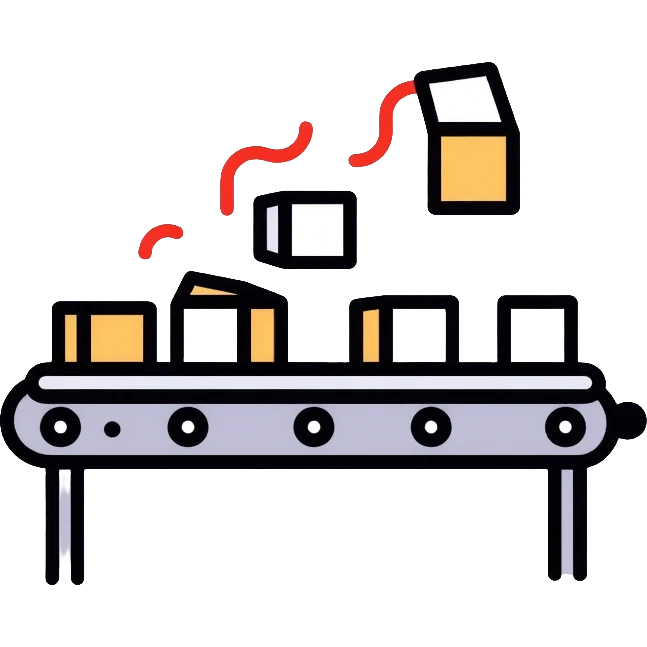 Conveyor belt system moving small cubes in sequence, automation concept emoji