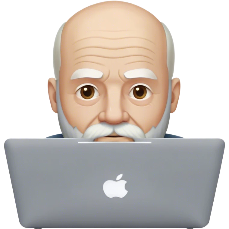 An old man that is starting to get bald but still has a front tuff on the forehead, beard and mustache that used to be black but is now becoming white, and a triangular shaped head. He's using a MacBook Pro. emoji
