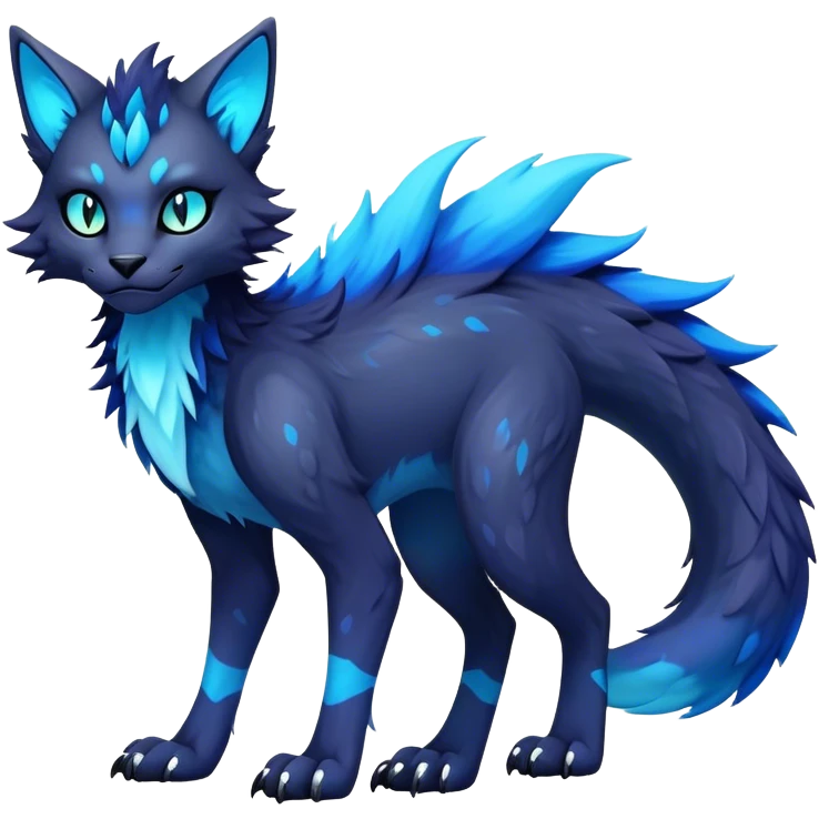 Kawaii dark gloomy bio-luminescent abyssal colorful edgy fantasy ethereal feline-vernid-sergal-fursona animal creature with a tufted tail full body emoji