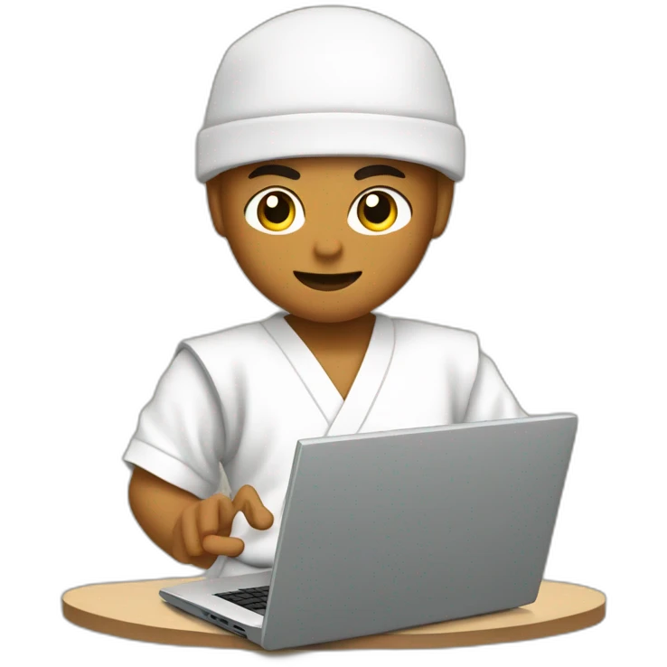 Karate kid using a computer emoji