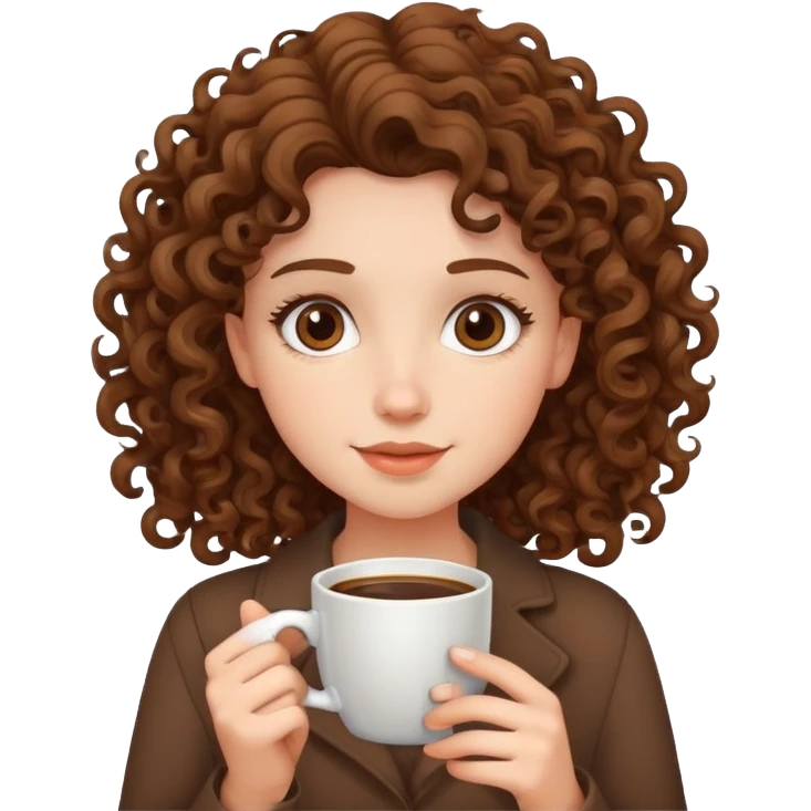 Curly hair girl with coffee emoji