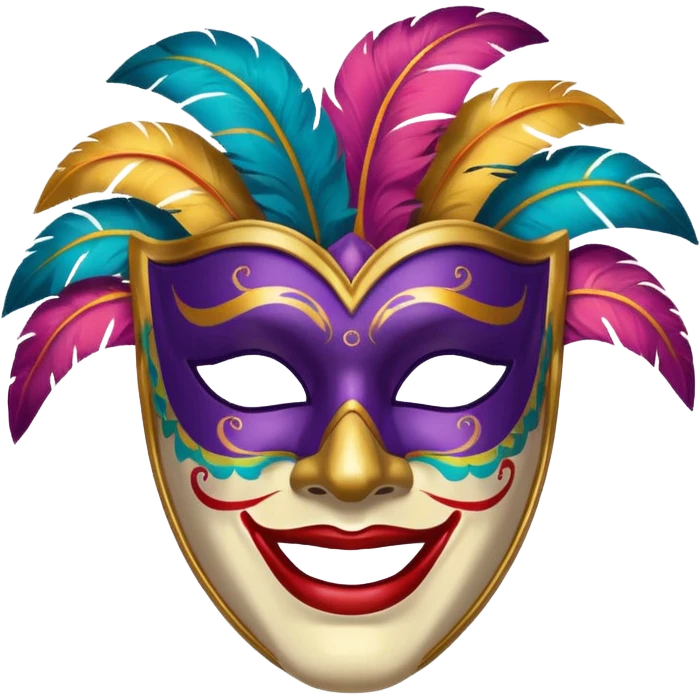 A man with a painted carnival mask, vibrant colors and confident expression. emoji