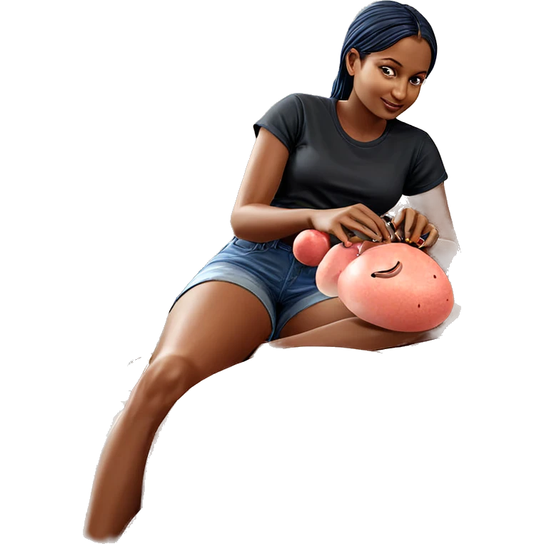 relaxed girl in denim shorts emoji