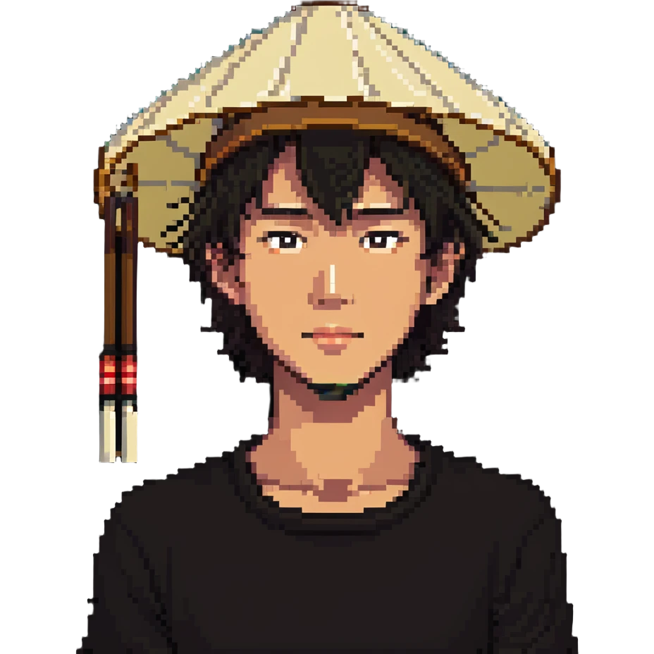 young Asian man with a rice hat emoji