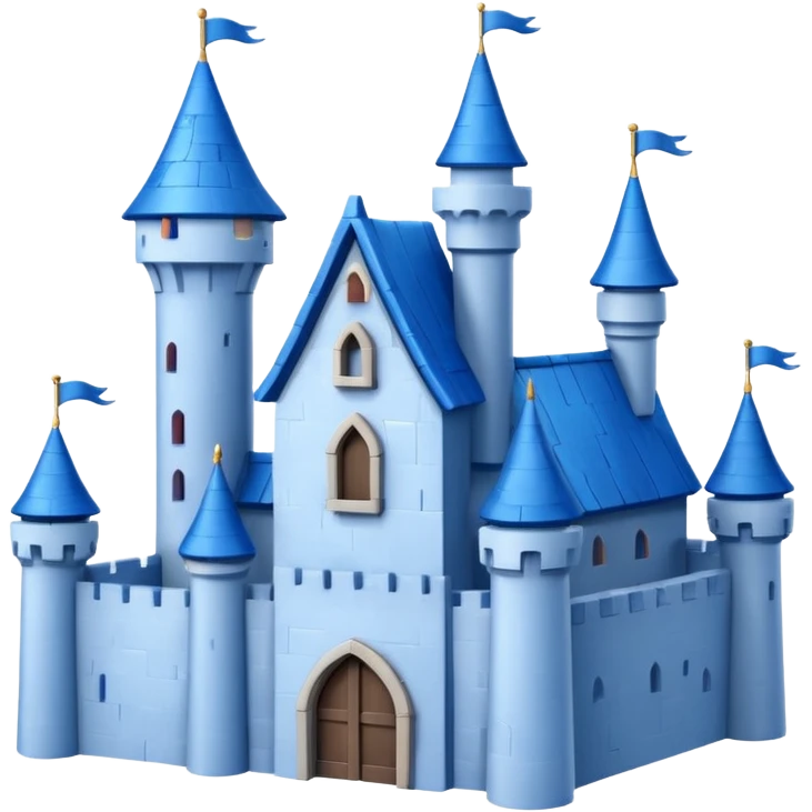  Castle like Disney with blue roof and white wall 3d with texture half rotate emoji