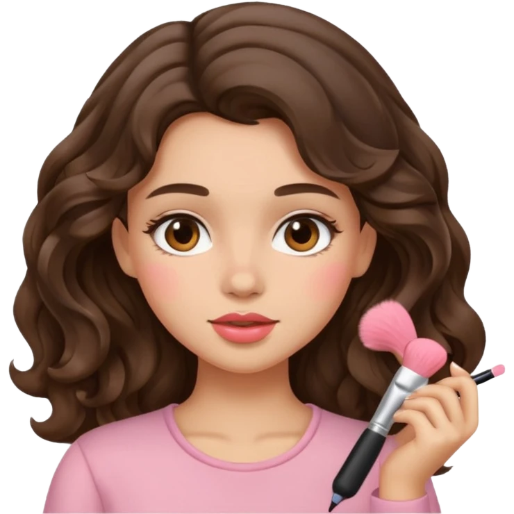 Chica castaña con el pelo ondulado aplicándose rubor  emoji