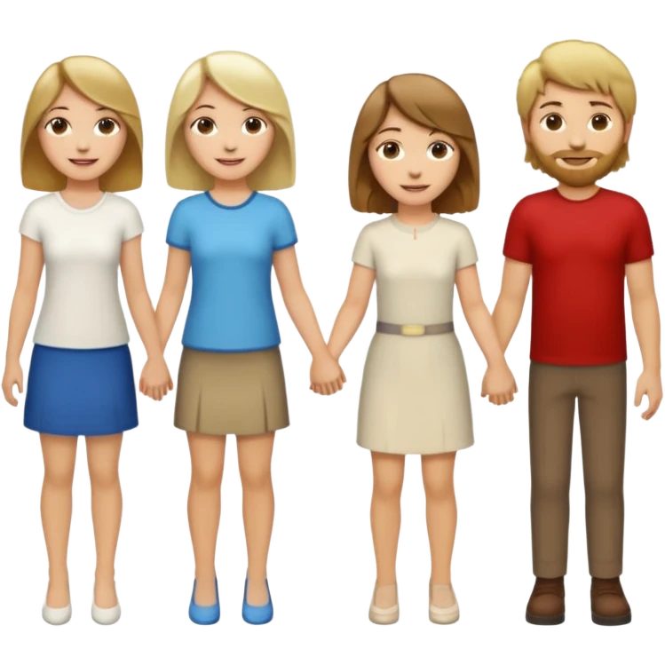 Five people holdings hands, made up of one white woman with long brown hair, one white woman with short brown hair, one white woman with shoulder length blonde hair, one white woman with shaggy blonde hair, and one white man with short brown hair emoji
