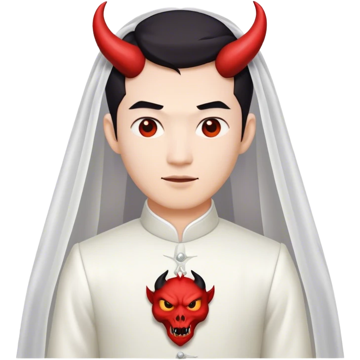 an asian male bride with the face of devil in wedding dress emoji
