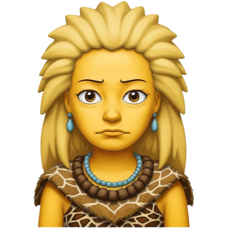 a simpson woman wearing ancient animal skin cloth, half body, icon, yellow skin emoji