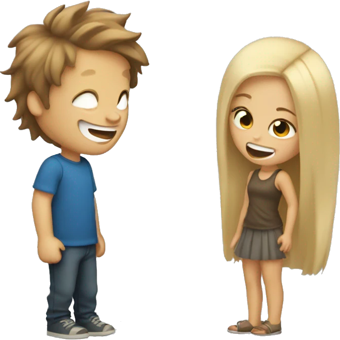 brown hair girl laughing and blonde hair boy is crying  emoji