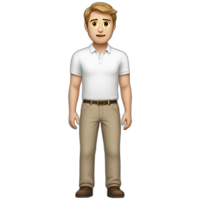 White Man standing with brown hair and white shirt emoji