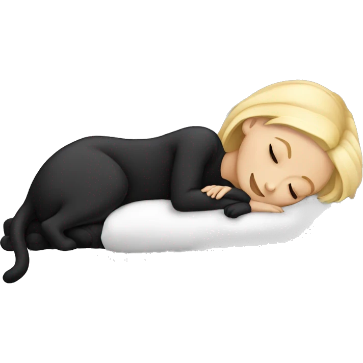 Blond girl sleeping with black cat emoji