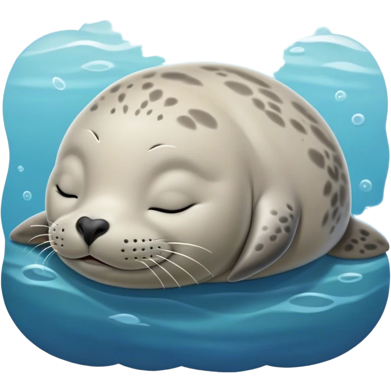 Meme-Worthy Cute Sleeping harbour seal Portrait Emoji, Head resting peacefully with a contented smile, showcasing a smooth, streamlined body and eyes gently closed in serene slumber, Simplified yet adorably endearing features, highly detailed, glowing with a soft, drowsy ocean light, high shine, relaxed and utterly lovable, stylized with an air of playful laziness, soft glowing outline, capturing the essence of a sleeping seal that feels destined to become the next viral icon of adorable rest! emoji