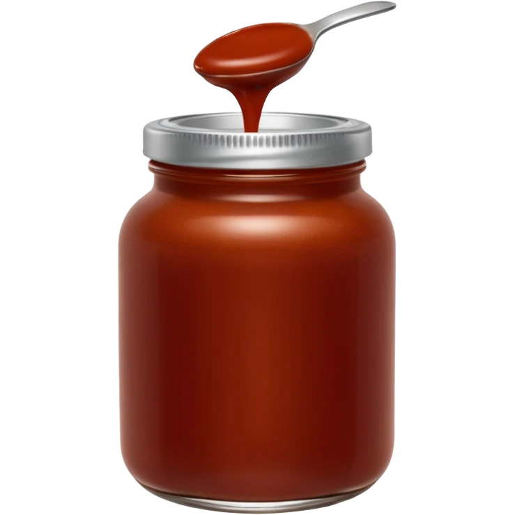 enchilada sauce in glass jar, rich reddish-brown, smooth thick glossy sauce, visible texture, deep earthy red, simple jar, closed or open lid, no label, no spoon, no garnish, no faces, clean 3D, soft shadows, transparent background, emoji scale emoji