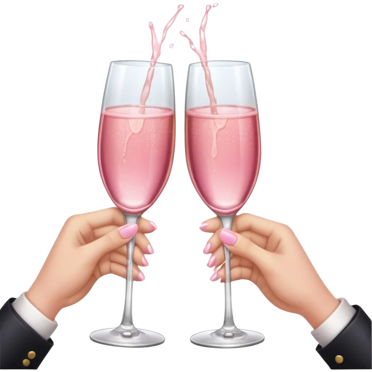 champagne glasses with pink champagne giving cheers with two hands with five fingers emoji