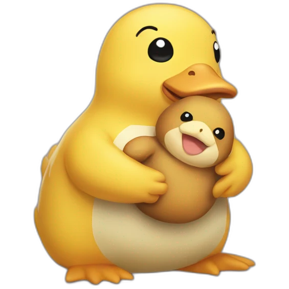 Psyduck holding a teddy emoji