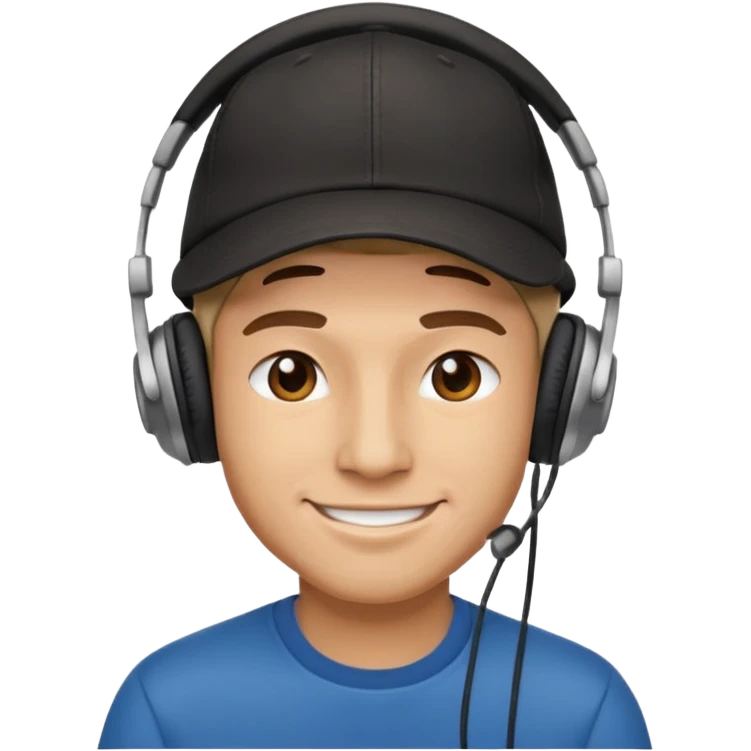 A guy smirking with a cap and headphones emoji