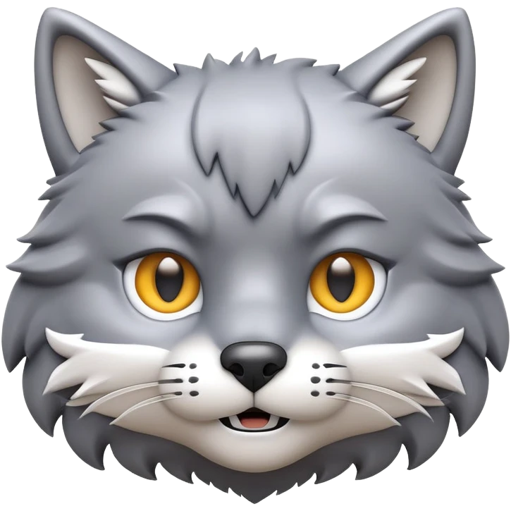 3D-style gray wolf or cat-like character emoji, WTF meme face, clean and glossy, inspired by TenSquared logo emoji