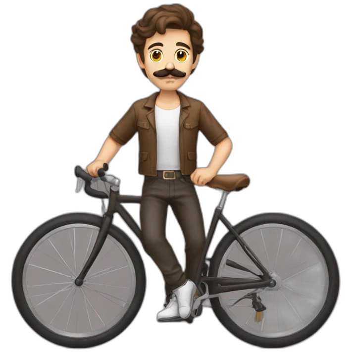 young Man with handlebar moustache on a bike,brown hair and brown moustache emoji