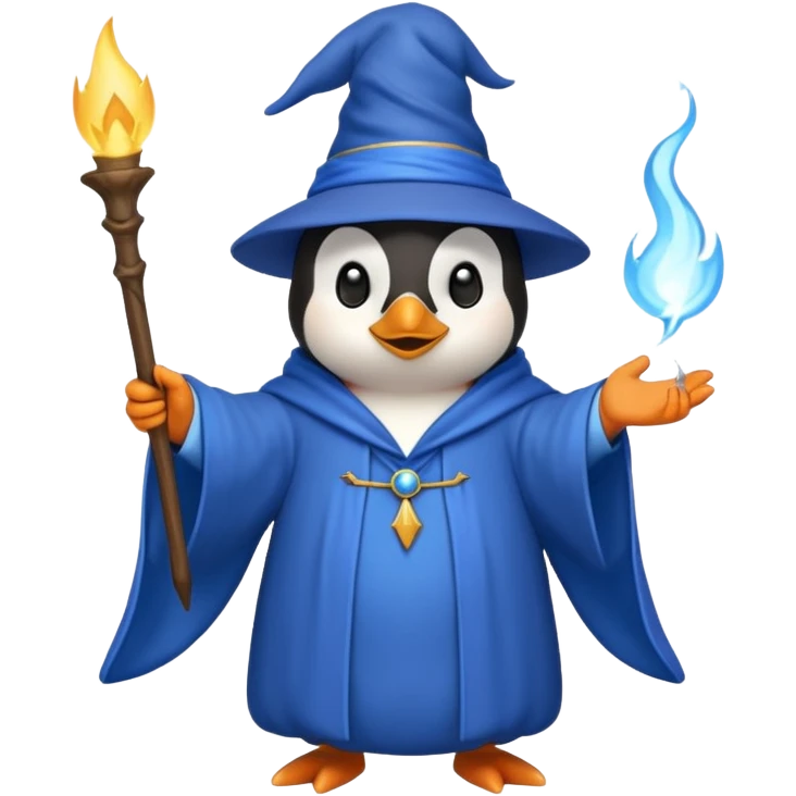 penguin wizard casting a spell blue robe emoji