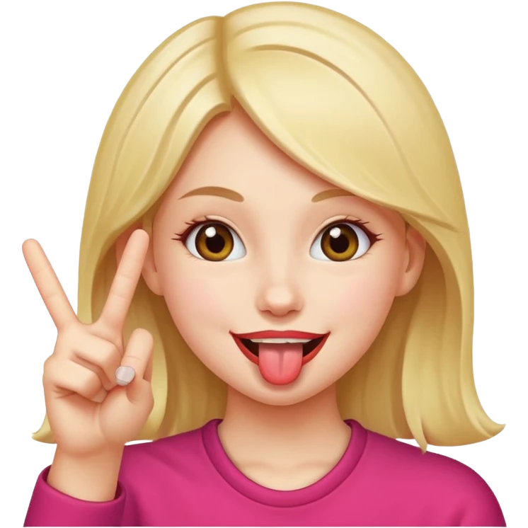 make a girl who is sticking her tounge out with two peace signs emoji